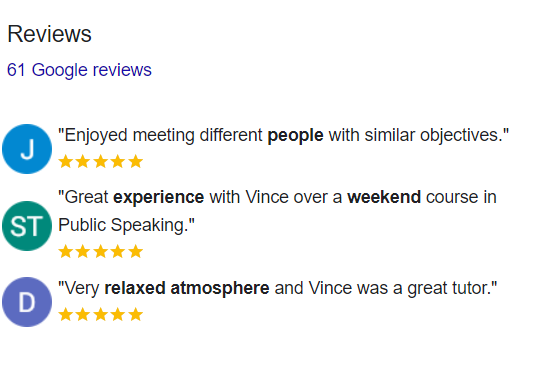 College of Public Speaking Google Reviews